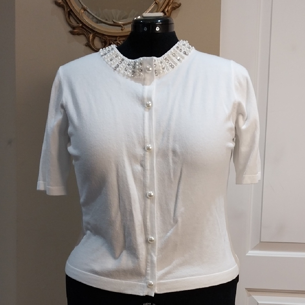 Nwt Liv MILANO Pearl-Embellished White Women's Sweater